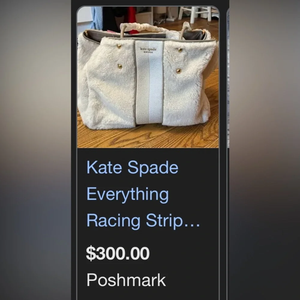 Kate Spade Everything Racing Stripe Faux Shearling Large Tote EUC - Picture 14 of 16